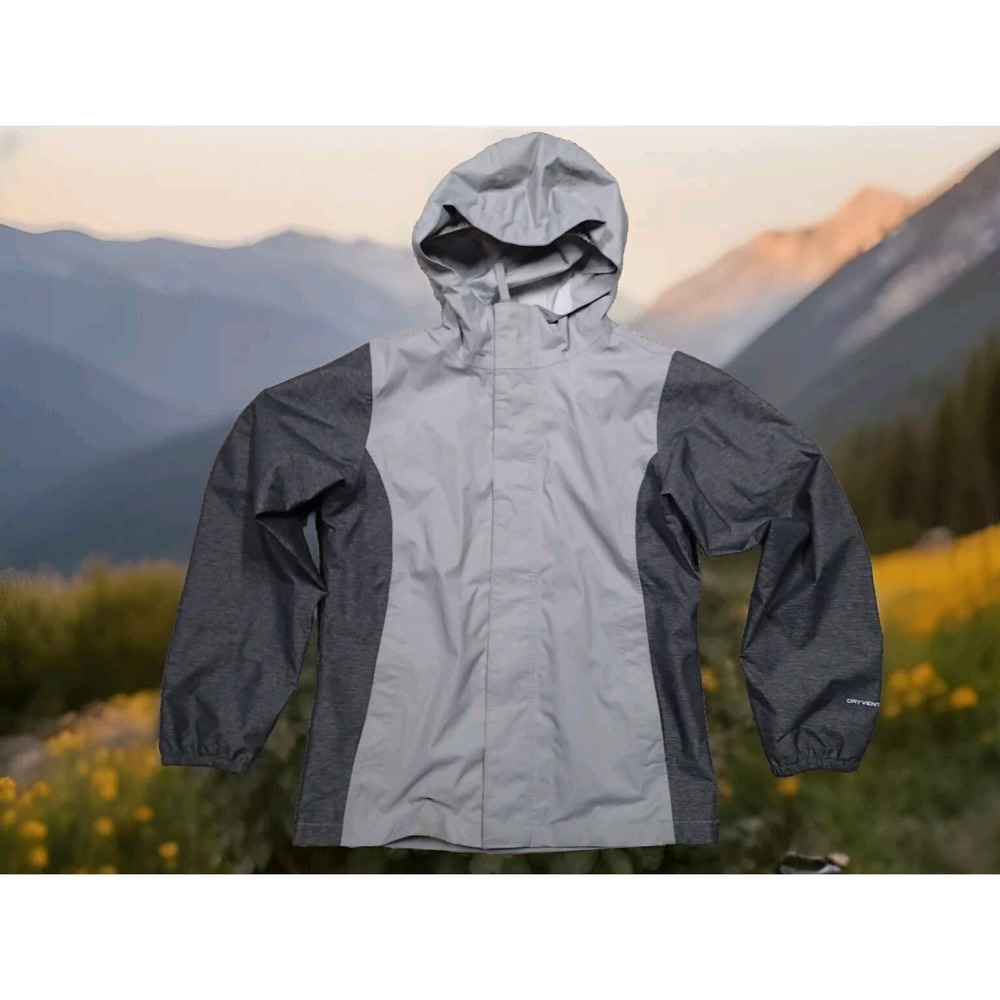 The North Face Rain Jacket Girl Medium 10/12 Grey Excellent DryVent Hooded Shell